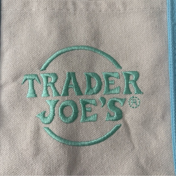 Trader Joes Mini Canvas Tote Bag Blue Green Logo NWT Limited Edition - Picture 7 of 8